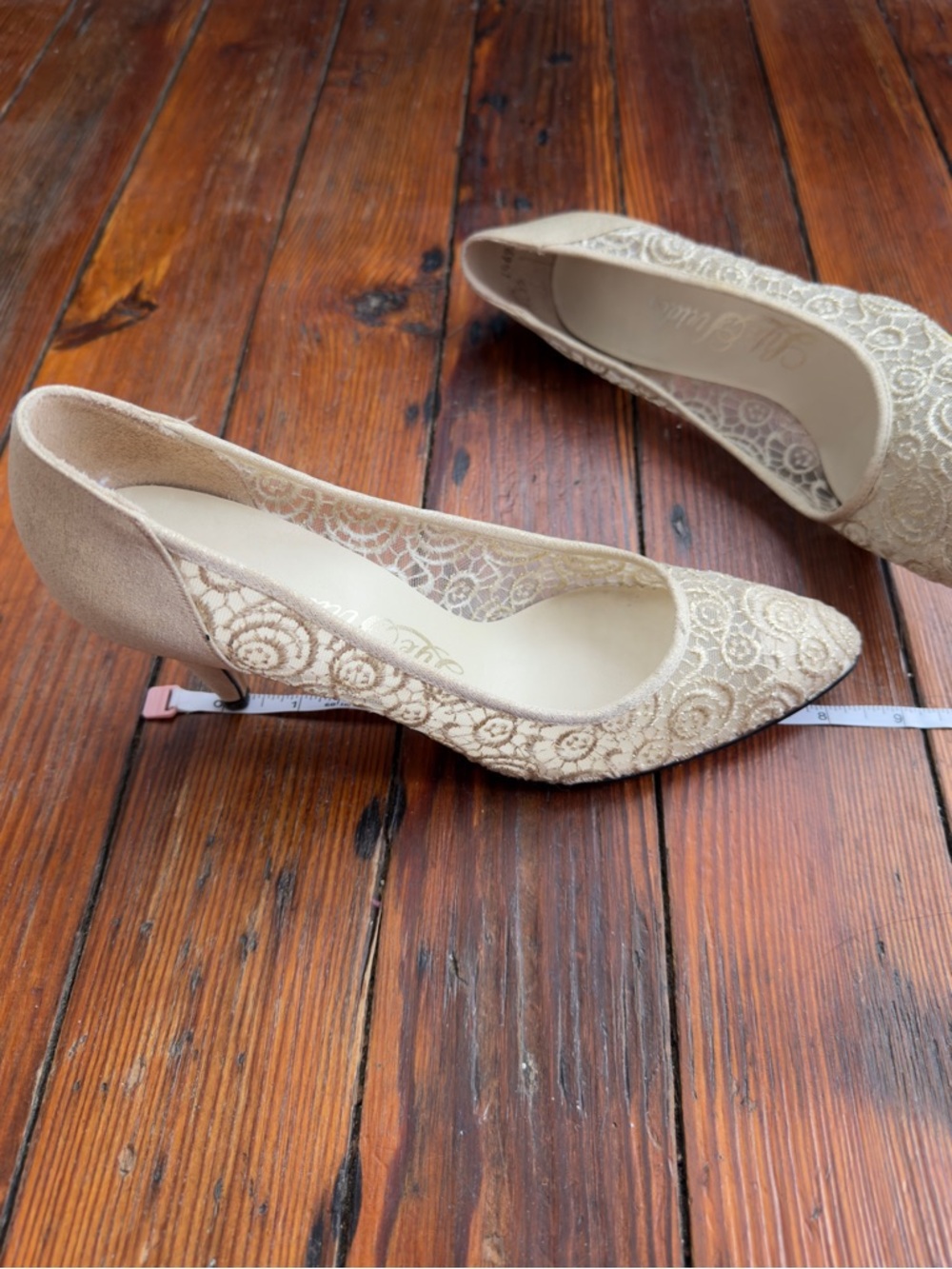 Vintage 90s Life Stride leather & white lace formal heels - Picture 7 of 12